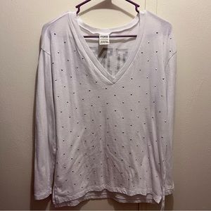VS Pink V Neck Longsleeve Top w/ Rhinestone Detailing